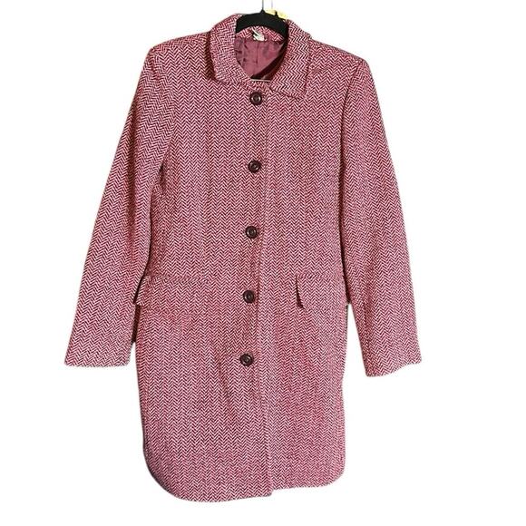 Vintage Y2K Wool Houndstooth Winter Coat Women's Size Medium Pink Purple & Red - Picture 2 of 7